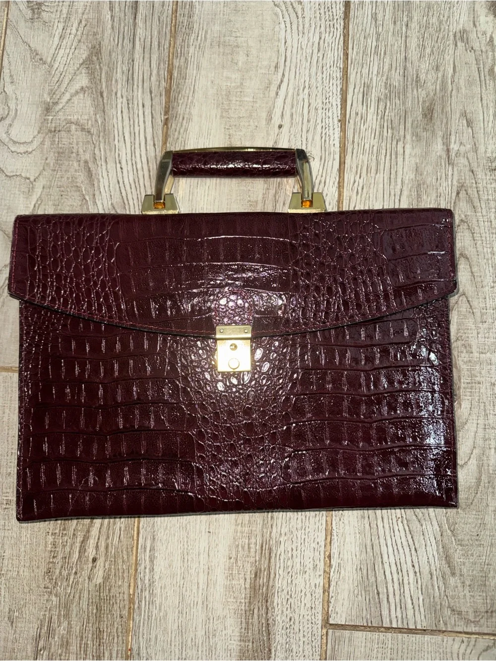 Elegant Croc-Embossed Top-Handle Briefcase Bag - Burgundy